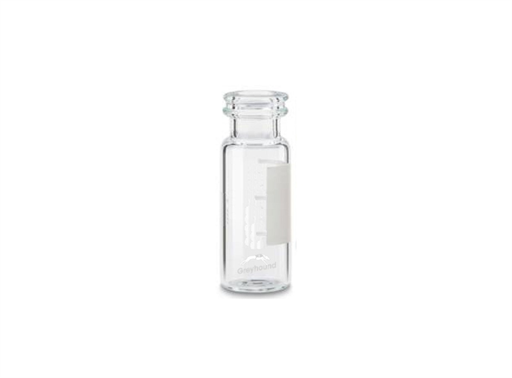 Picture of 2mL Crimp/Snap Top Vial, Wide Mouth, Clear Glass with Graduated Write-on Patch, 11mm Crimp Finish, Q-Clean